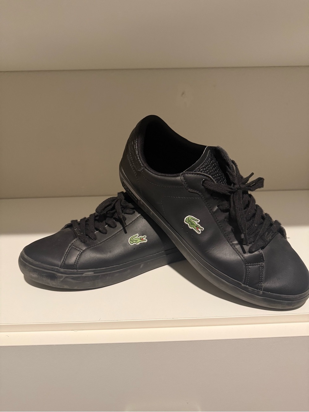Lacoste Black Leather Low-Top Sneakers with Green Crocodile Logo